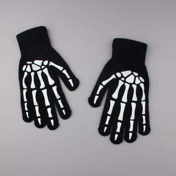 one pair new halloween luminous skull pattern full finger gloves#1