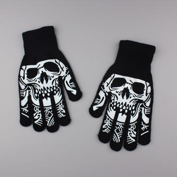 one pair new halloween luminous skull pattern full finger gloves#3