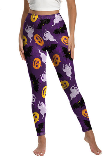 sexy halloween slight stretch pumpkin ghost printing pants