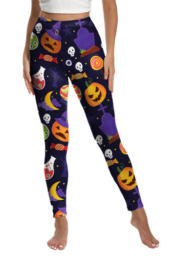 sexy halloween slight stretch cartoon pumpkin printing pants