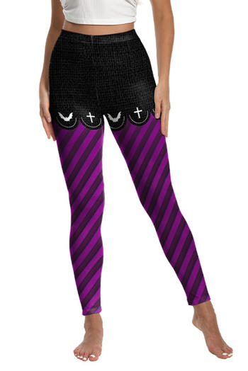 sexy halloween slight stretch stripe printing high-waist pants