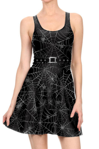 sexy halloween slight stretch spider web belt printing mini dress costumes