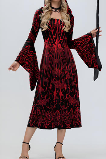 sexy slight stretch hooded butterfly batch printing midi dress costumes