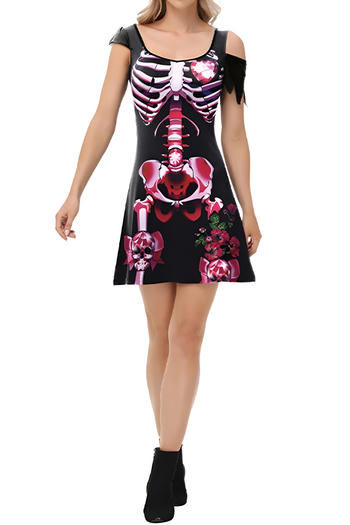 sexy halloween slight stretch skeleton printing mini dress costumes#2