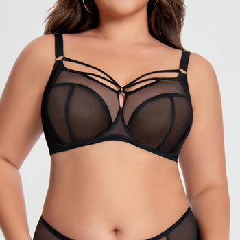 sexy plus size slight stretch gather breathable thin big chest bra no chest pad