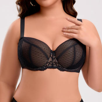 sexy plus size stretch gather breathable big chest bra non removable padding