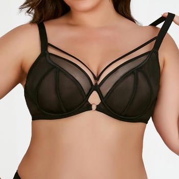 sexy plus size stretch mesh thin breathable gather big chest bra no chest pad