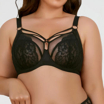 sexy plus size stretch lace thin breathable gather big chest bra no chest pad