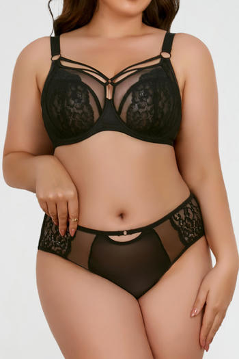 sexy plus size stretch lace breathable gather big chest bra set no chest pad