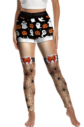 sexy halloween slight stretch pumpkin ghost printing legging