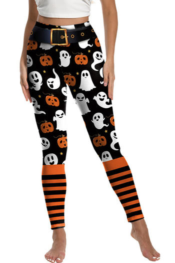 sexy halloween slight stretch pumpkin ghost stripe printing legging