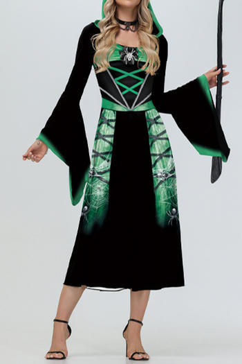 sexy slight stretch halloween hooded spider printing witch costumes