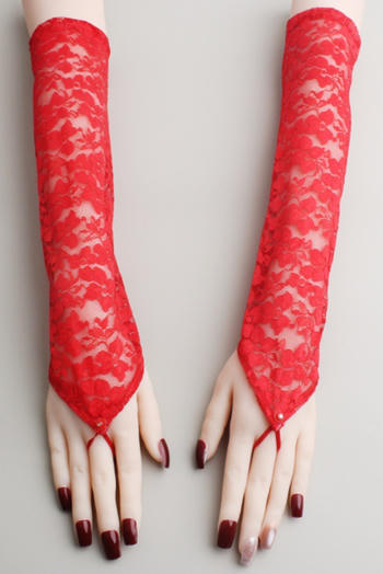 one pair new stylish lace punk solid color long gloves