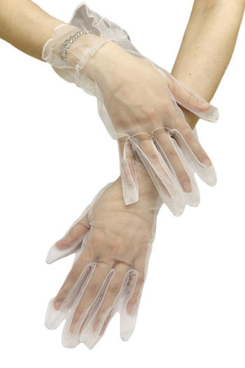 one pair new stylish see-through mesh ruffle gloves