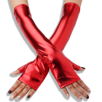 one pair new stylish glossy patent leather stretch long gloves
