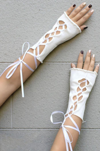 one pair new halloween lace-up solid color long gloves(length:18cm,width:8cm)