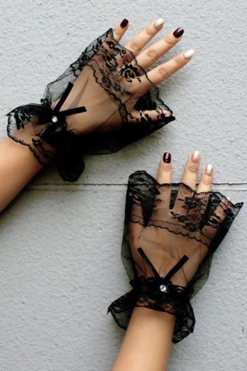 one pair new halloween see-through lace gloves
