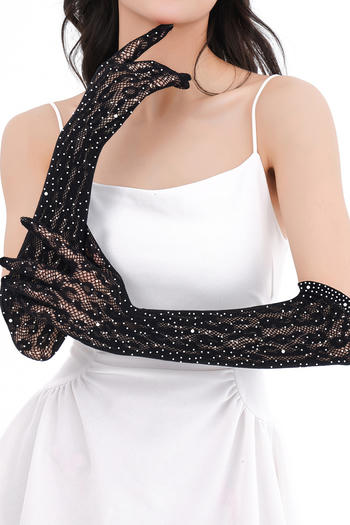 one pair new high stretch rhinestone decor leopard pattern gloves