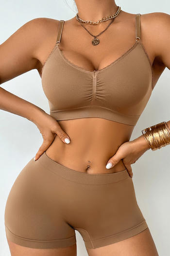 sexy high stretch solid color thin breathable pleated bra set no chest pad