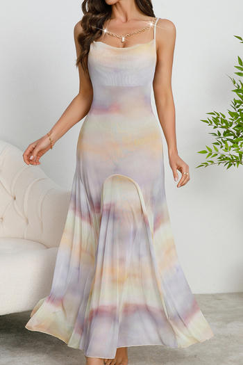 sexy slight stretch gradient mesh sling chain decor maxi nightdress
