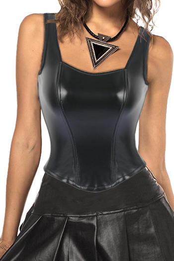 sexy slight stretch pu solid color slim zip-up shapewear