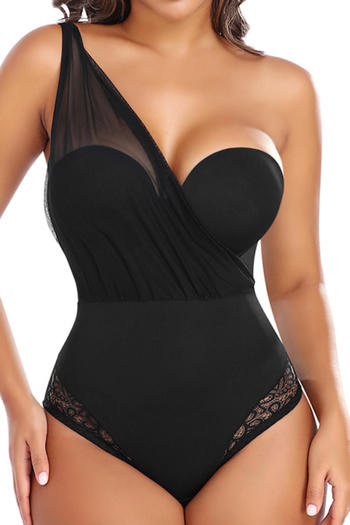 sexy plus size slight stretch one shoulder gather tighten abdomen shapewear