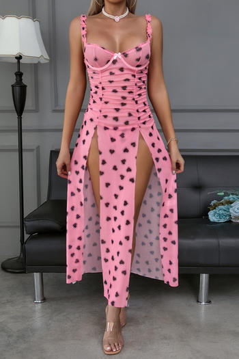 sexy slight stretch heart printing high slit babydoll(with underwire&thong)