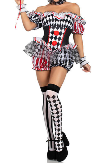 stretch halloween clown costumes(with stockings&hair hoop&hand rings&neck rings)
