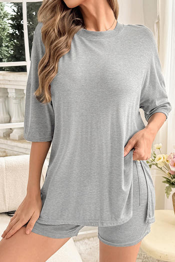 casual slight stretch crew neck solid color shorts sets loungewear