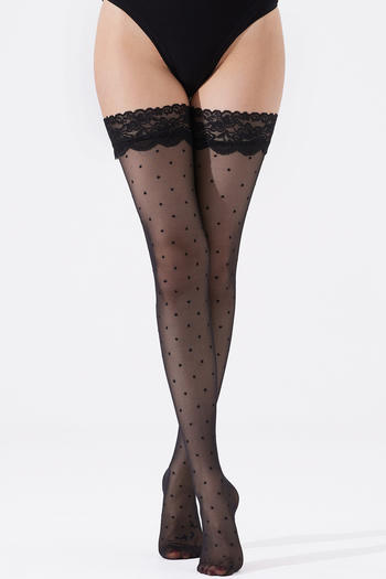 sexy high stretch dot jacquard lace trim see-through stockings