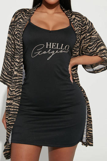 slight stretch zebra printing two-piece set sleepwear