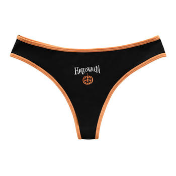 sexy slight stretch embroidery letters pumpkin low waist breathable thong