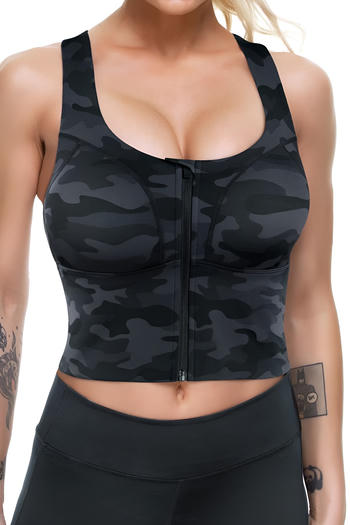stylish plus size high stretch camo printing zip-up shapewear vest