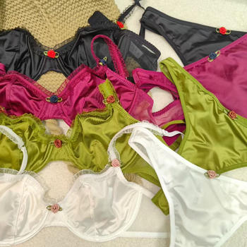 sexy slight stretch 4 colors flower decor lace trim with underwire bras sets