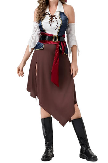 halloween non-stretch captain jack costumes(with head scarf&belt&sleeves)
