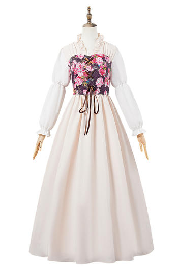 plus size non-stretch floral batch printing lace-up maxi dress#1