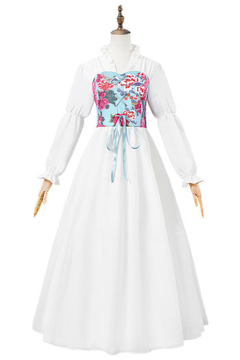 plus size non-stretch floral batch printing lace-up maxi dress#2