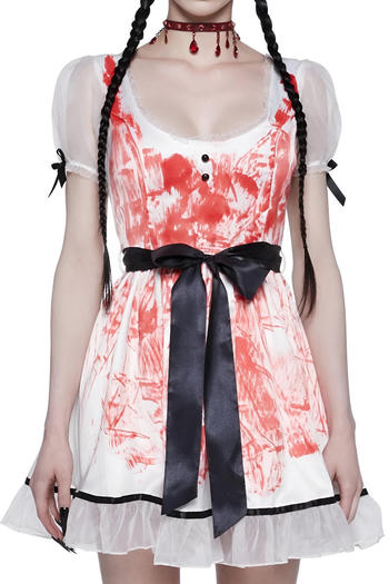 halloween new non-stretch blood-stained print cosplay costume with belt