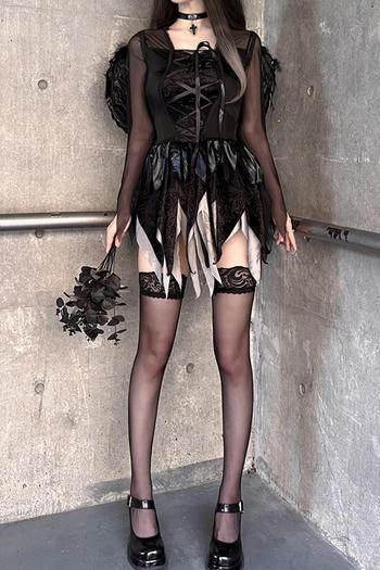 sexy halloween black angel costumes(with wing&hair hoop&neck ring&stockings)