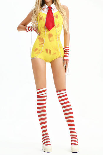 sexy slight stretch halloween costumes(with tie&sleeves&foot covers&metal chain)