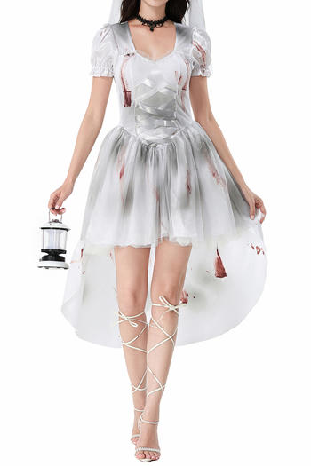 halloween slight stretch ghost bride costumes(with veil&necklace)