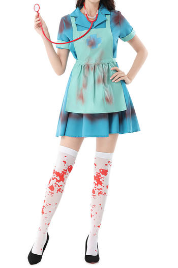 halloween plus size non-stretch nurse costumes(with hair hoop&apron&stockings)