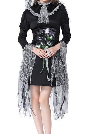 sexy slight stretch halloween skeleton bride costumes(with veil&belt)