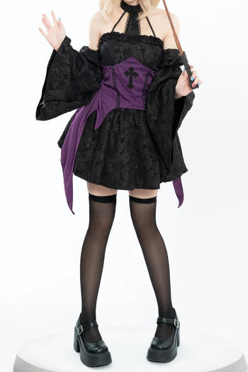 halloween non-stretch halter-neck witch costumes(with hat&sleeves,no stockings)