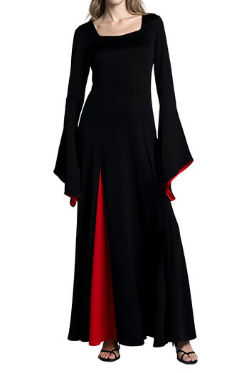 halloween gothic plus size slight stretch contrast color cosplay witch uniform