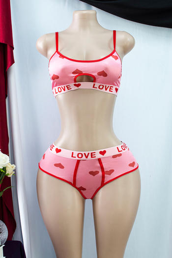 sexy slight stretch heart letter printing two-piece set