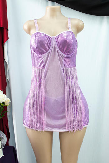 plus size slight stretch tassels decor babydoll(with underwire&thong)