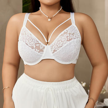 sexy plus size slight stretch thin lace with underwire bra no chest pad