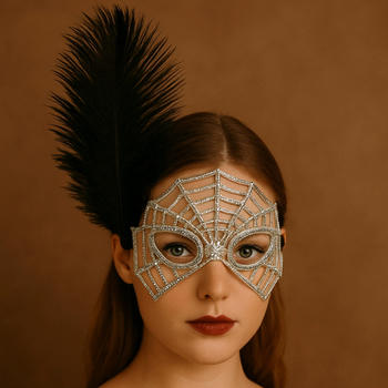 halloween new one pc party feather rhinestone decor spider web eye mask