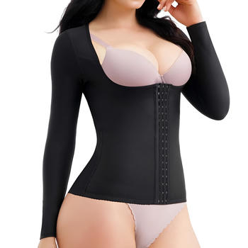 stylish plus size high stretch 4 row hooks long sleeve shapewear